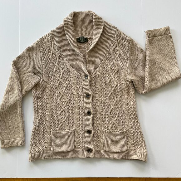 Eddie Bauer Tan Cable Knit Button-up Fisherman's Sweater - Picture 5 of 10